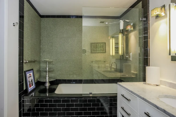 Penny-tile soaking tub