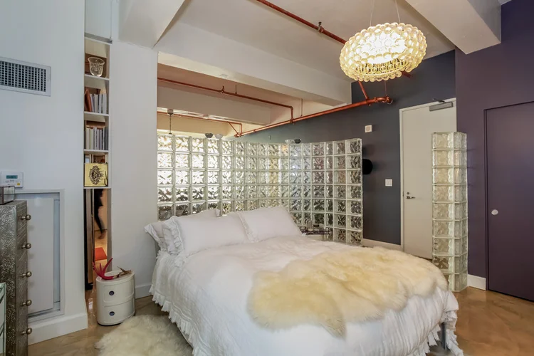 Glass-block partition bedroom