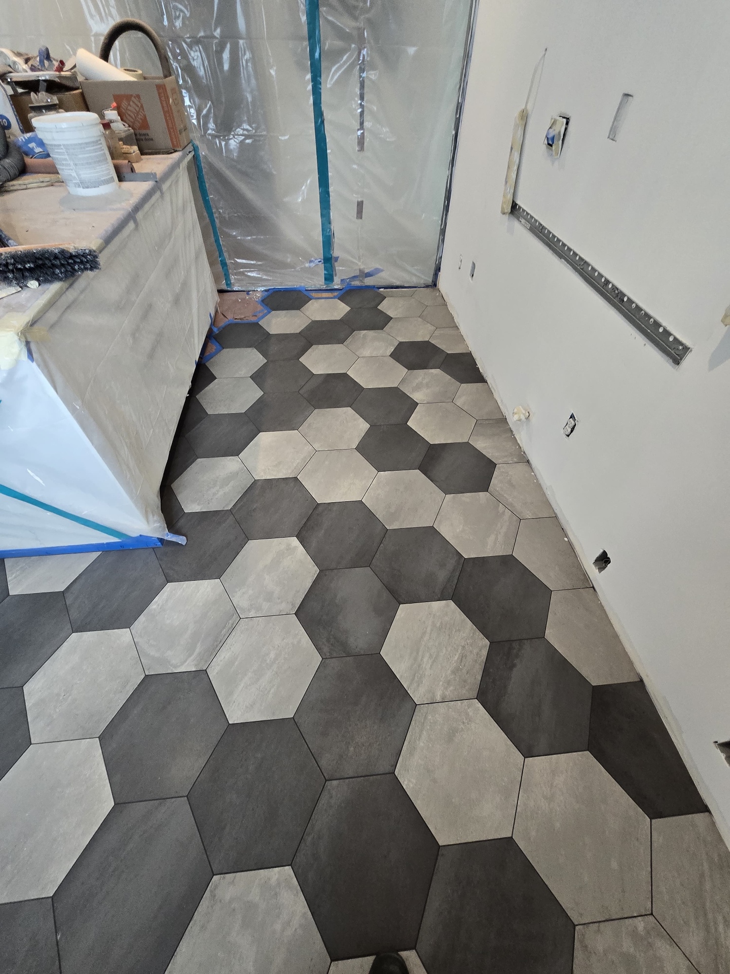 Hex tile bathroom floor